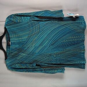 Virgo Teal and Yellow Striped Blouse, Vintage, New, USA Made